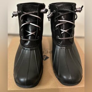 Sperry Saltwater Duck Boots Shimmer Black Size 8M